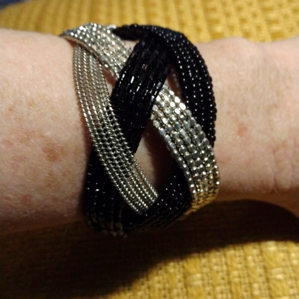 Silver and black beaded bracelet